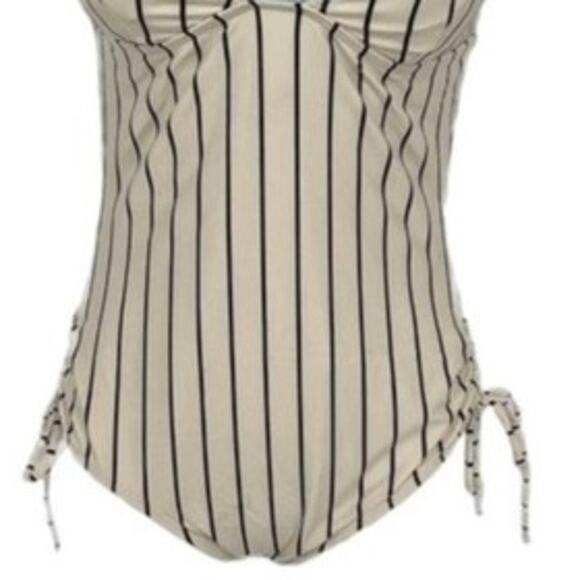Swimsuit Cream & Black Striped Traditional Side Gathered One Piece Size Small - Picture 3 of 6